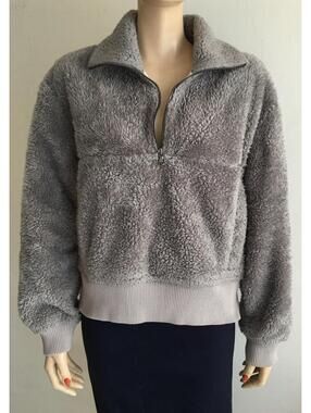 Varley Fleece Womens Gray Daphne 1/2 Zip Sherpa Pullover Sweatshirt Jacket sz S